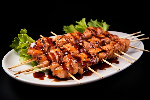 Photo teriyaki grilled chicken skewers