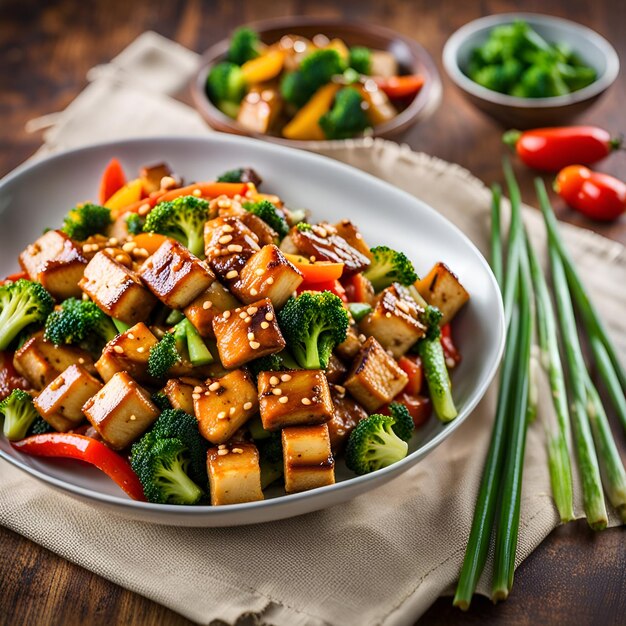 Teriyaki Tofu en groente roeren