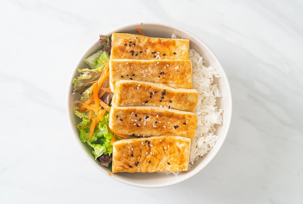 Teriyaki tofu rice bowl vegan food style