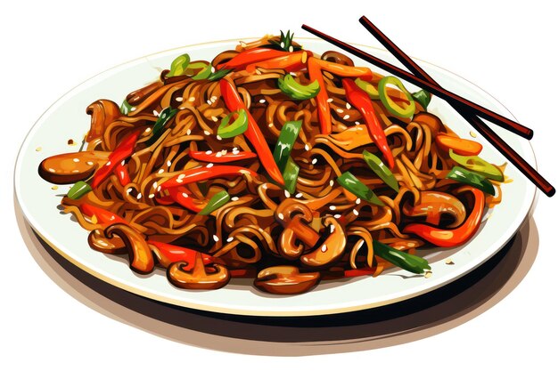 Teriyaki Veggie Noodle StirFry Icon on white background