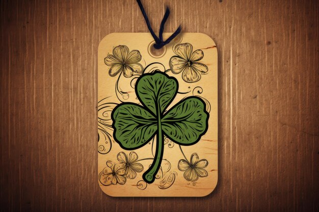 Photo the term eco is inscribed on a cardboard tag accompanied by a green fourleaf clover illustration