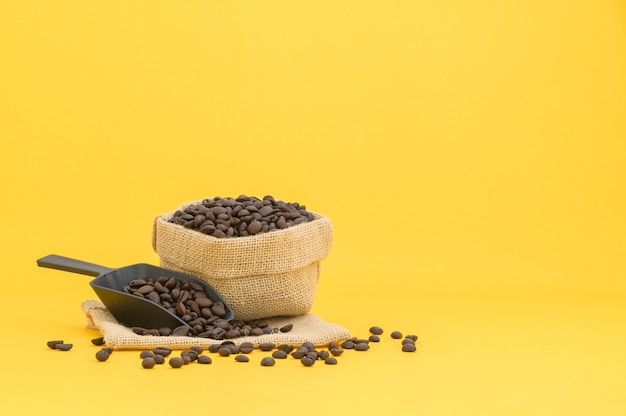 Terminal coffee beans yellow background scene