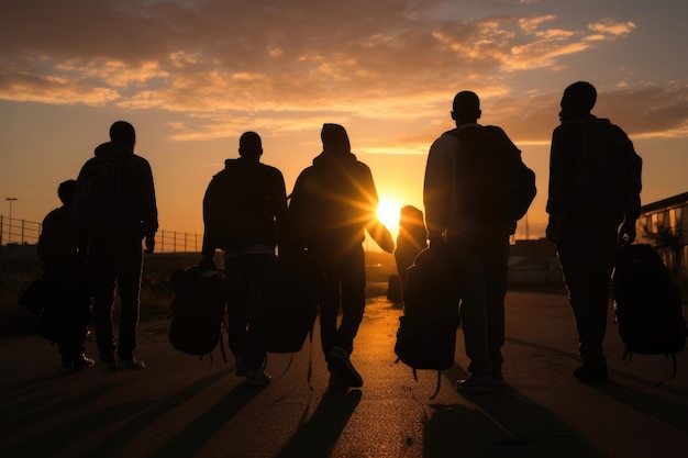 写真 ターミナル出発 ビジネスの荷物 空港輸送 旅行者の荷物 シルエット 人の旅