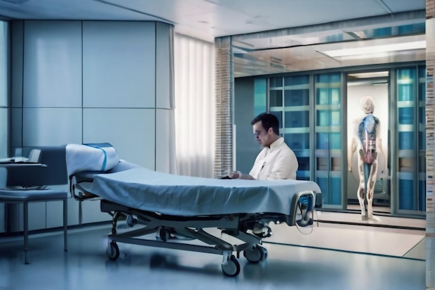Неизлечимо больной пациент лежит на постели в больнице Меланхолия и истощенный пациент в больнице