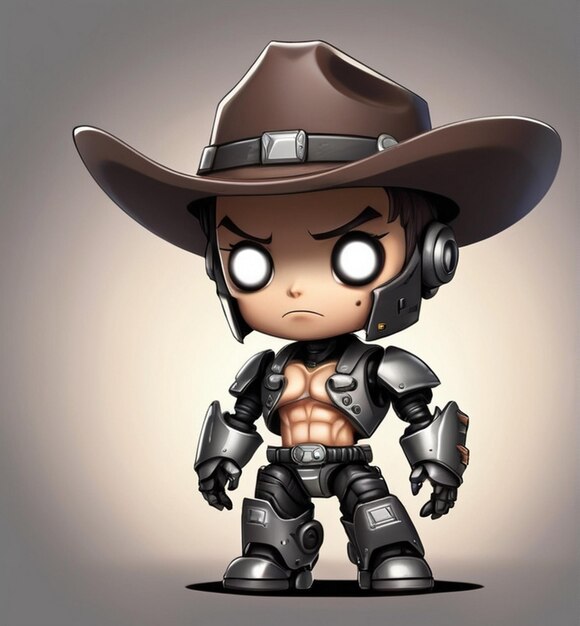 Стиль мобильной игры Terminator Robot Cowboy chibi