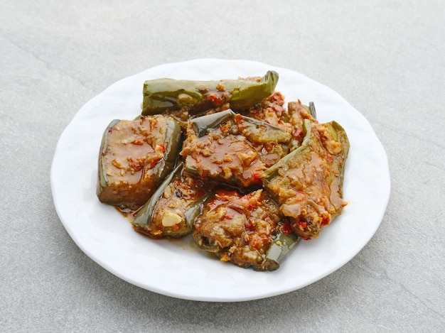 Terong balado Terong sambal balado or balado eggplant sauce traditional food from Indonesia