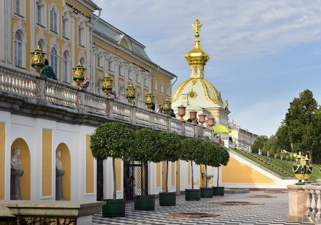 Terrace of the Grand Palace Bottom view of the Russian Baroque monument of the XVIII century