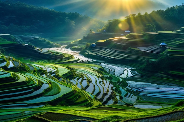 Террасное рисовое поле в Юаньян, Юньнань, Китай