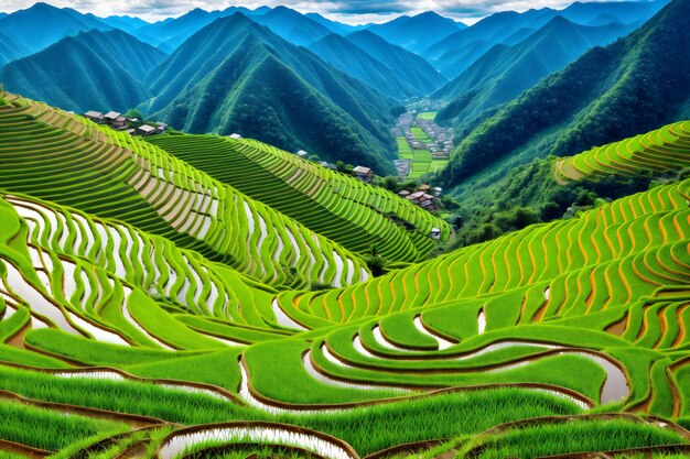 terraces rice fields on mountain