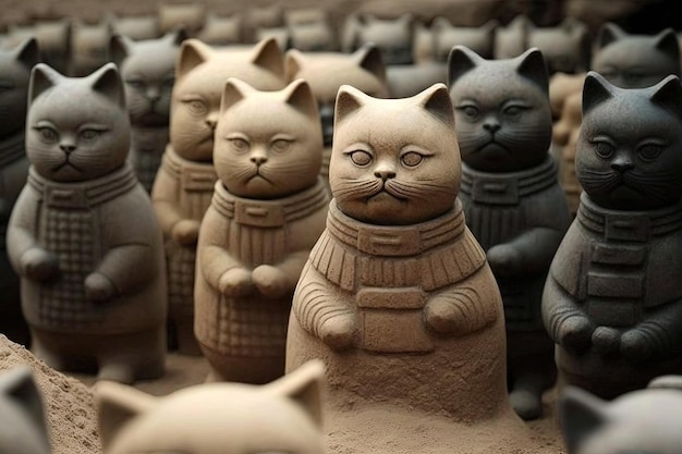 Terracotta army Statue Cat famous sculpture illustration generative ai