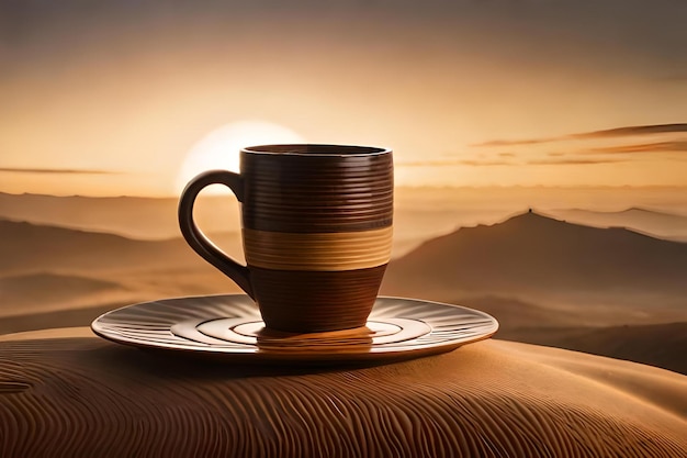 Foto terracotta koffiekop in de woestijn afrikaanse patronen eerlijke handel koffie