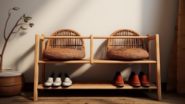 Photo terracotta rattan shoe storage shelf with unreal engine style