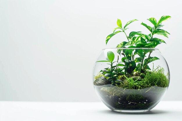 Photo terrarium plants in focus on white background