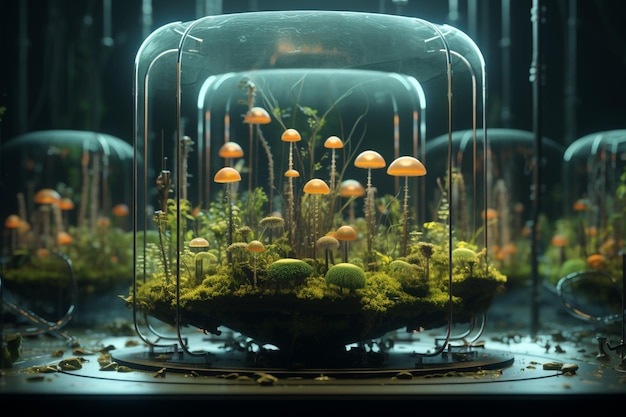Terrarium of tiny robotic plants in a cybernetic e 00189 01