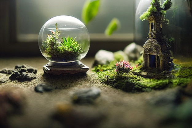 Terrarium with a magical fantasy dream temple