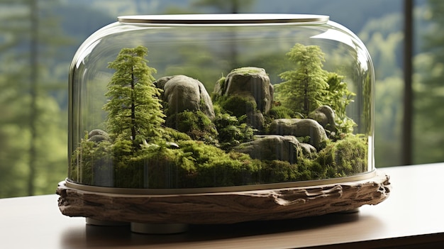 A terrarium with plants inside of it ai