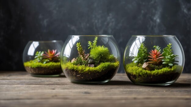 Terrariums with lush green plants