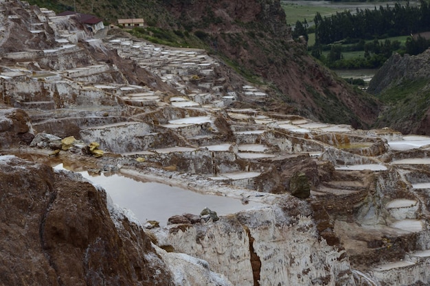 Terrasvormige zoutpannen, ook bekend als salineras de maras, behoren tot de meest schilderachtige reisbestemmingen in de regio cusco, peru