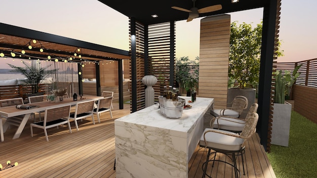 TERRAZA CON DISEO MODERNO Y プランタス