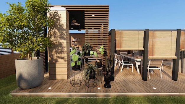 TERRAZA CON DISEO MODERNO Y プランタス