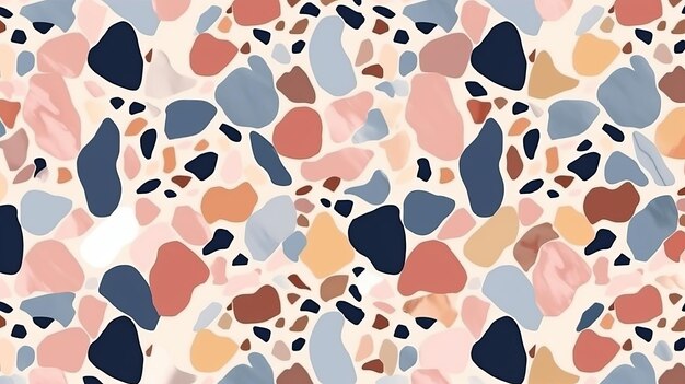 Terrazzo seamless pattern in natural pastel colors with abstract mosaic stone shapes