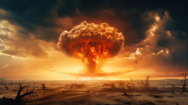 Terrible explosion of a nuclear bomb with a mushroom hydrogen bomb