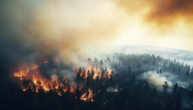 Foto terribile incendio nella foresta conservazione ecologica ed ecologica