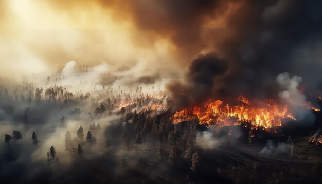 Photo terrible fire in the forest environmental eco safe conservation