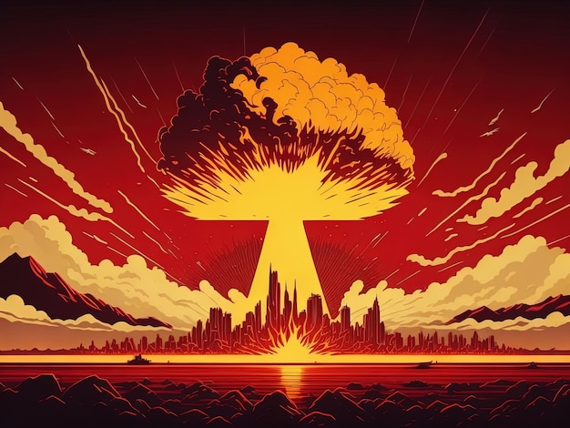 A terrible nuclear explosion at sunset