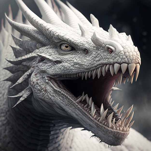 Terribly aggressive white dragon images Generative AI