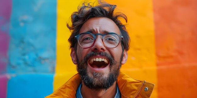 Photo terrified man screaming in fear against a colorful background concept fear screaming terrified colorful background emotions