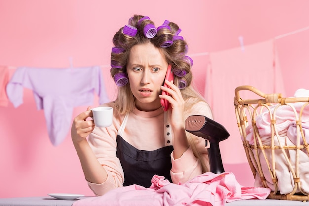 Terrified woman answers phone and learns shocking facts worried expression on face