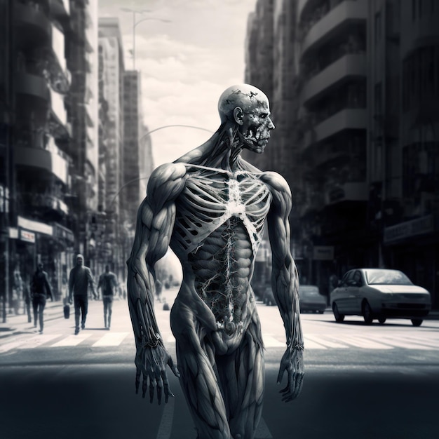 Terrifying biomechanical skinned humanoid AI generated
