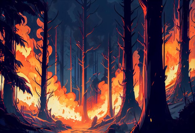 Terrifying forest fire out of control Ia generative