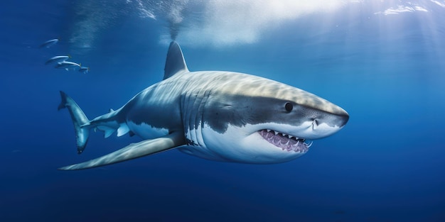 Terrifying Great White Shark in the Deep Blue