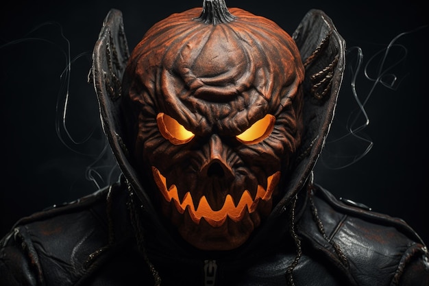 Terrifying mask for Halloween with pumpkins