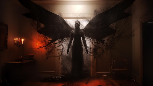 Photo terrifying orb angel the phantom in a dark room