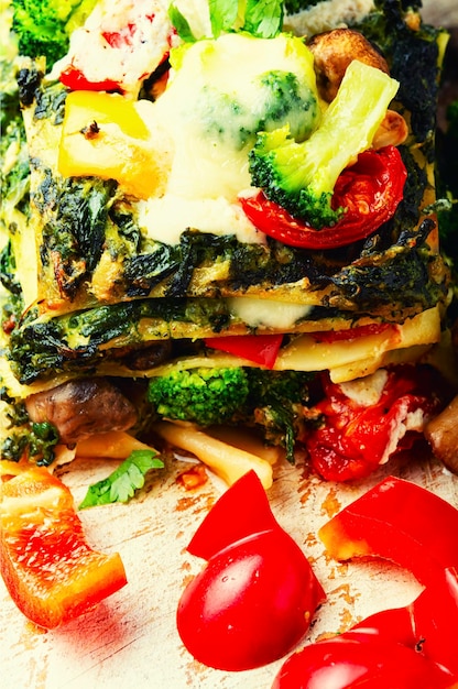 Terrine met groenten en lasagne.