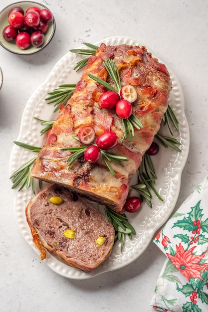 Terrine of pork with pistachios cherries and chicken