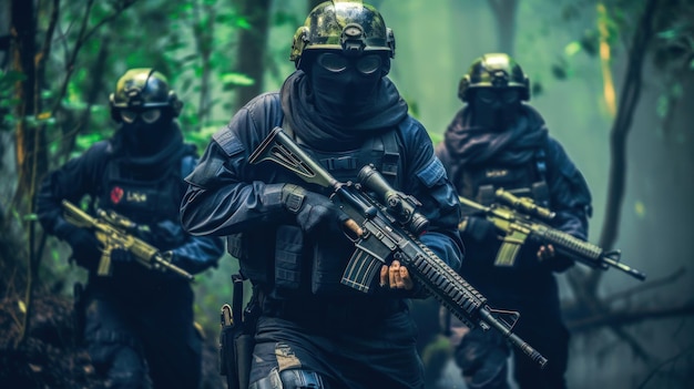 写真 森林を通過するテロと戦う特殊部隊の恐怖と癒しのイメージ