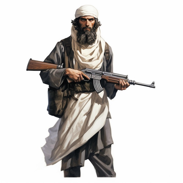 Photo terrorist gun holding rpg isolated white background image ai generated art