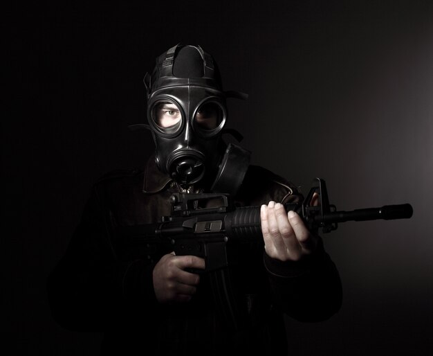 Terrorist with gas mask