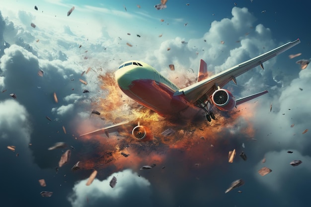 Terroristische aanslag luchttragedie vliegtuigcrash Een explosie op een vliegend vliegtuig in de lucht