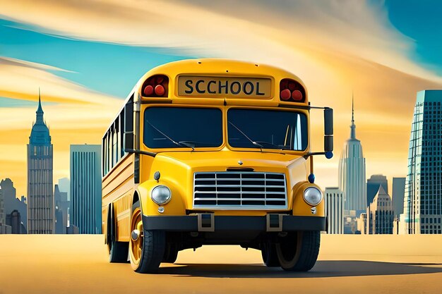 terug naar school Concept met school benodigdheden en apparatuur schoolbus met school accessoires en boo