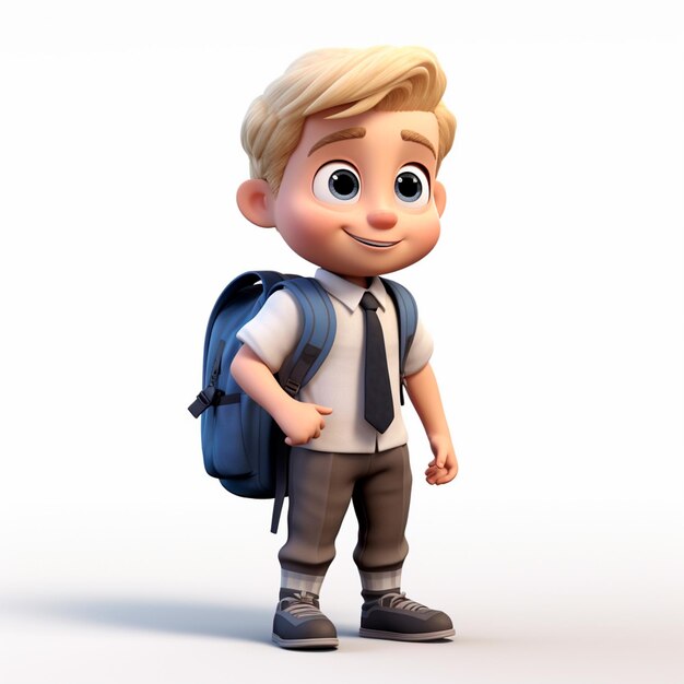 terug naar school een blonde jongen met een rugzak op zijn rug 3D-animatie