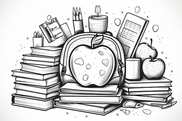 Terug naar school elementen en onderwijs doodle clipart sketch outline illustratie op witte achtergrond