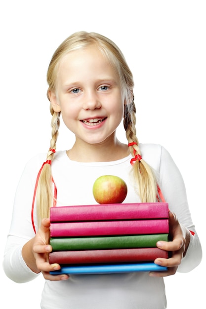 Foto terug naar school. gelukkige leerling - glimlachend meisje