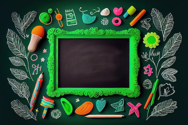 Terug naar school Krabbel op groen schoolbord met lege copyspace Generatieve Ai