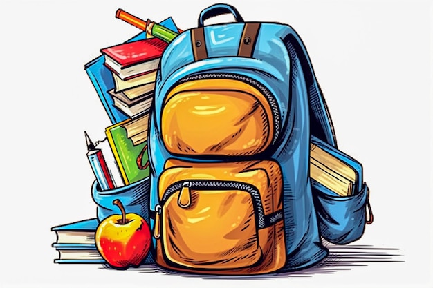 Terug naar school Schooltasje met boeken en appel Vector illustratie