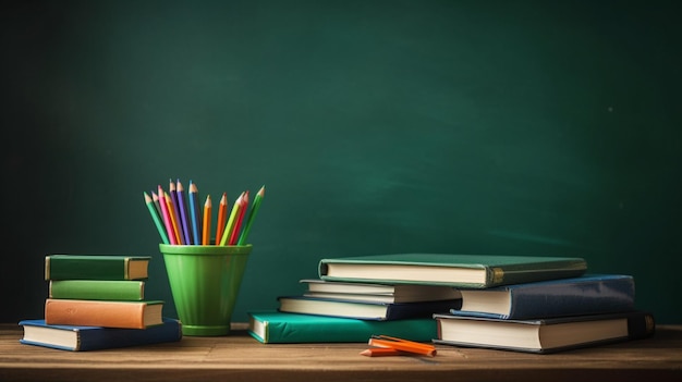 Terug naar school student tafel met donkere kleur copyspace